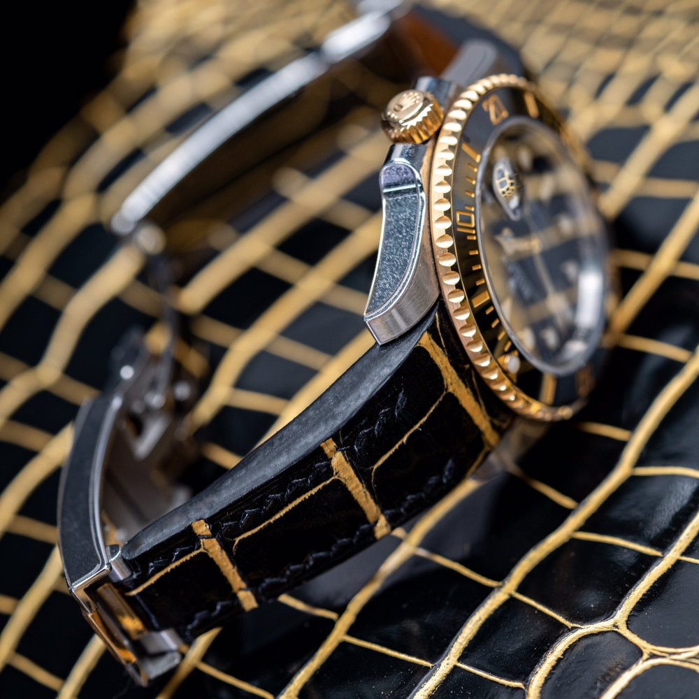 Alligator Leather Strap for Rolex Submariner Deployant Clasp