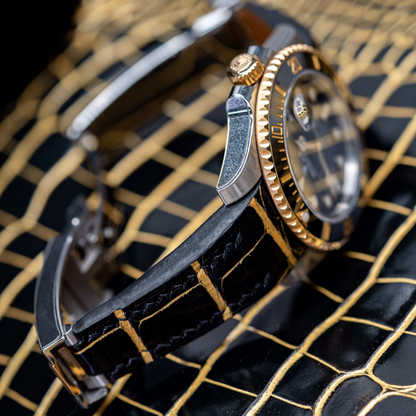 Alligator Leather Strap for Rolex Submariner Deployant Clasp