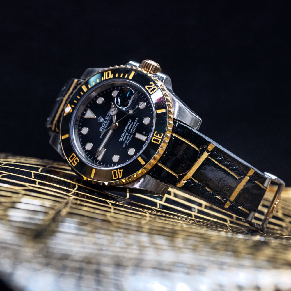 Alligator Leather Strap for Rolex Submariner Deployant Clasp