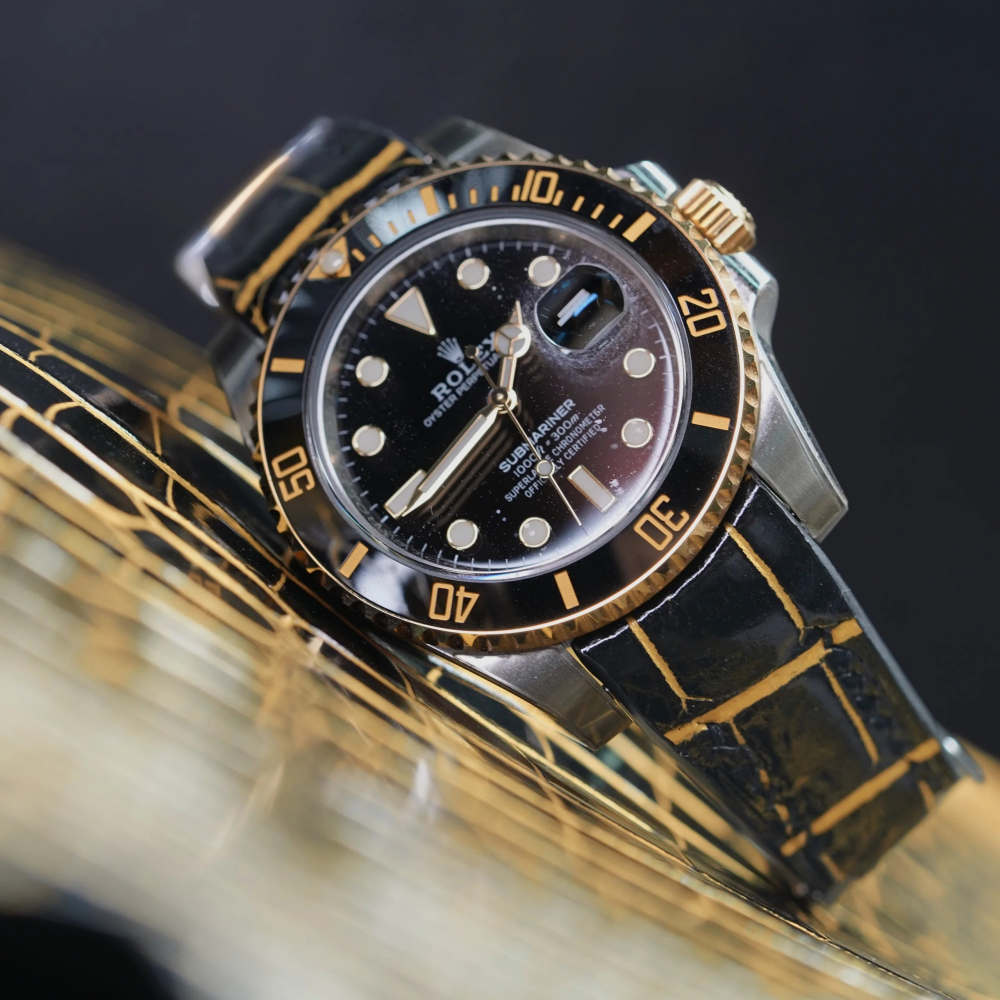 Alligator Leather Strap for Rolex Submariner Deployant Clasp