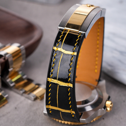 Alligator Leather Strap for Rolex Submariner Deployant Clasp