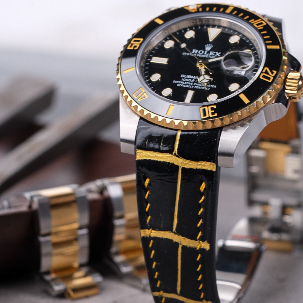 Alligator Leather Strap for Rolex Submariner Deployant Clasp