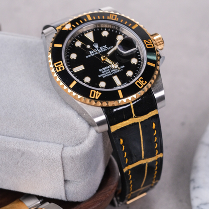 Alligator Leather Strap for Rolex Submariner Deployant Clasp