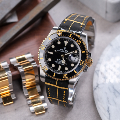 Alligator Leather Strap for Rolex Submariner Deployant Clasp