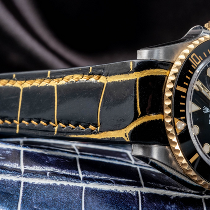 Alligator Leather Strap for Rolex Submariner Deployant Clasp
