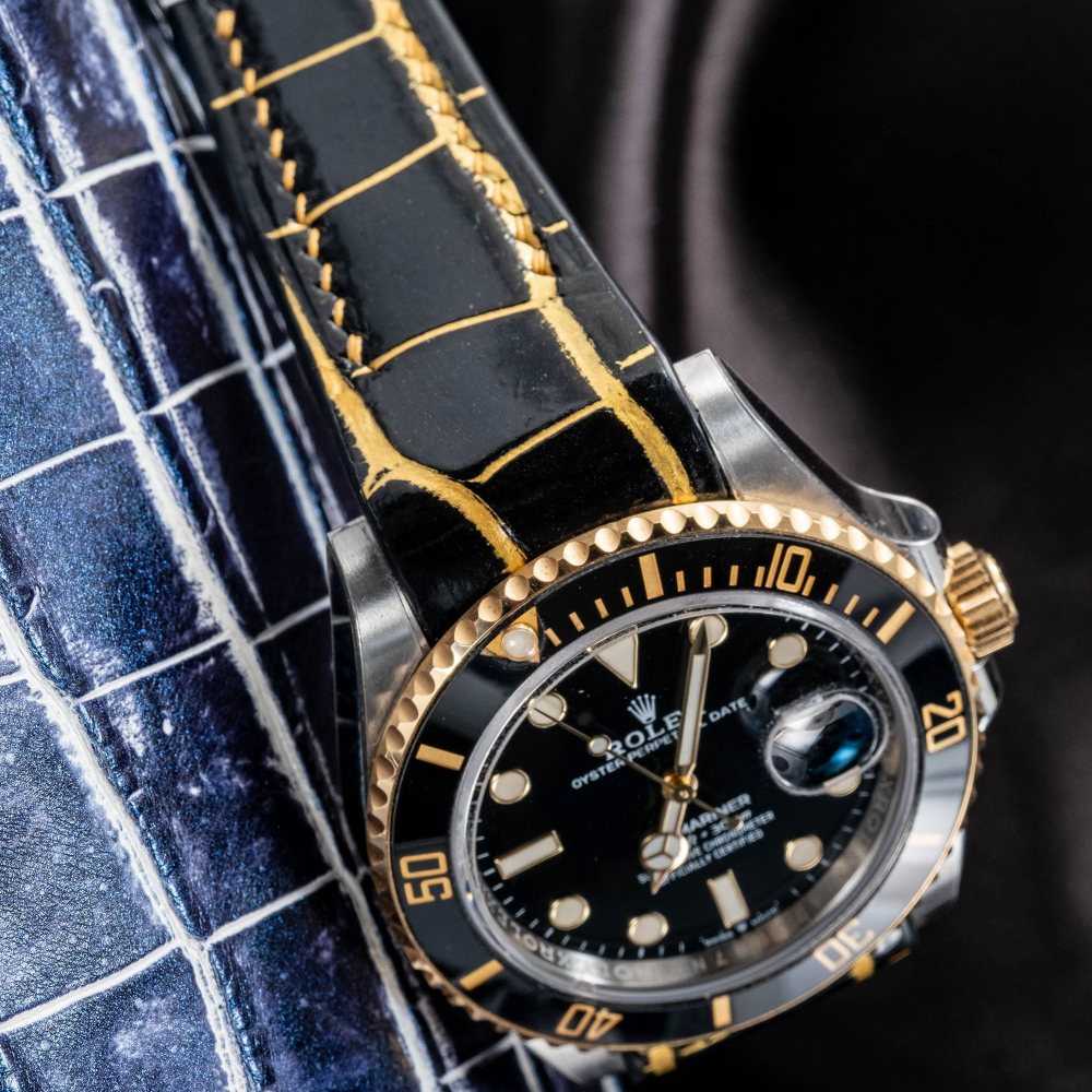 Alligator Leather Strap for Rolex Submariner Deployant Clasp