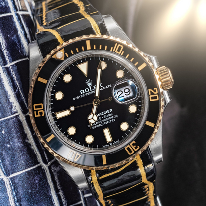 Alligator Leather Strap for Rolex Submariner Deployant Clasp