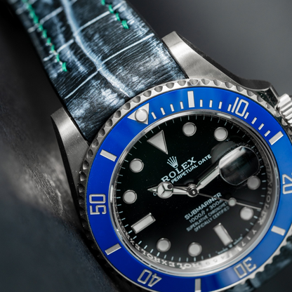 Alligator Leather Strap for Rolex Submariner Deployant Clasp