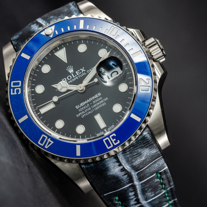 Alligator Leather Strap for Rolex Submariner Deployant Clasp