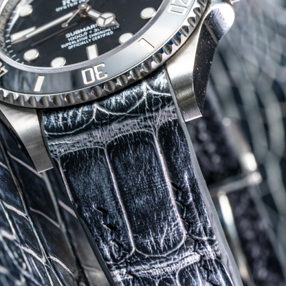 Alligator Leather Strap for Rolex Submariner Deployant Clasp