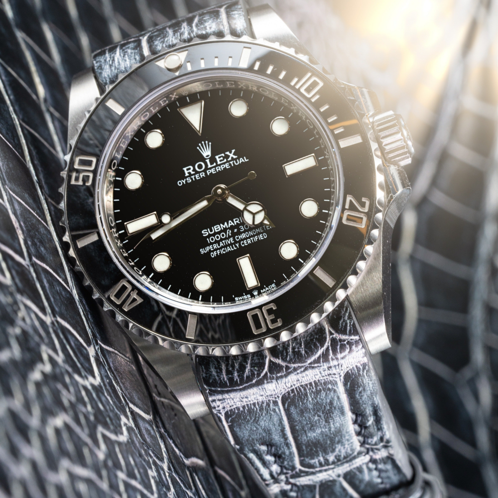 Alligator Leather Strap for Rolex Submariner Deployant Clasp