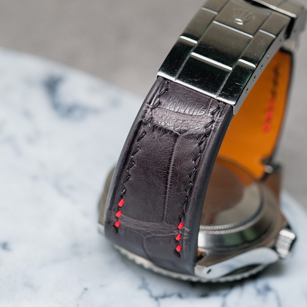 Alligator Leather Strap for Rolex Submariner Deployant Clasp