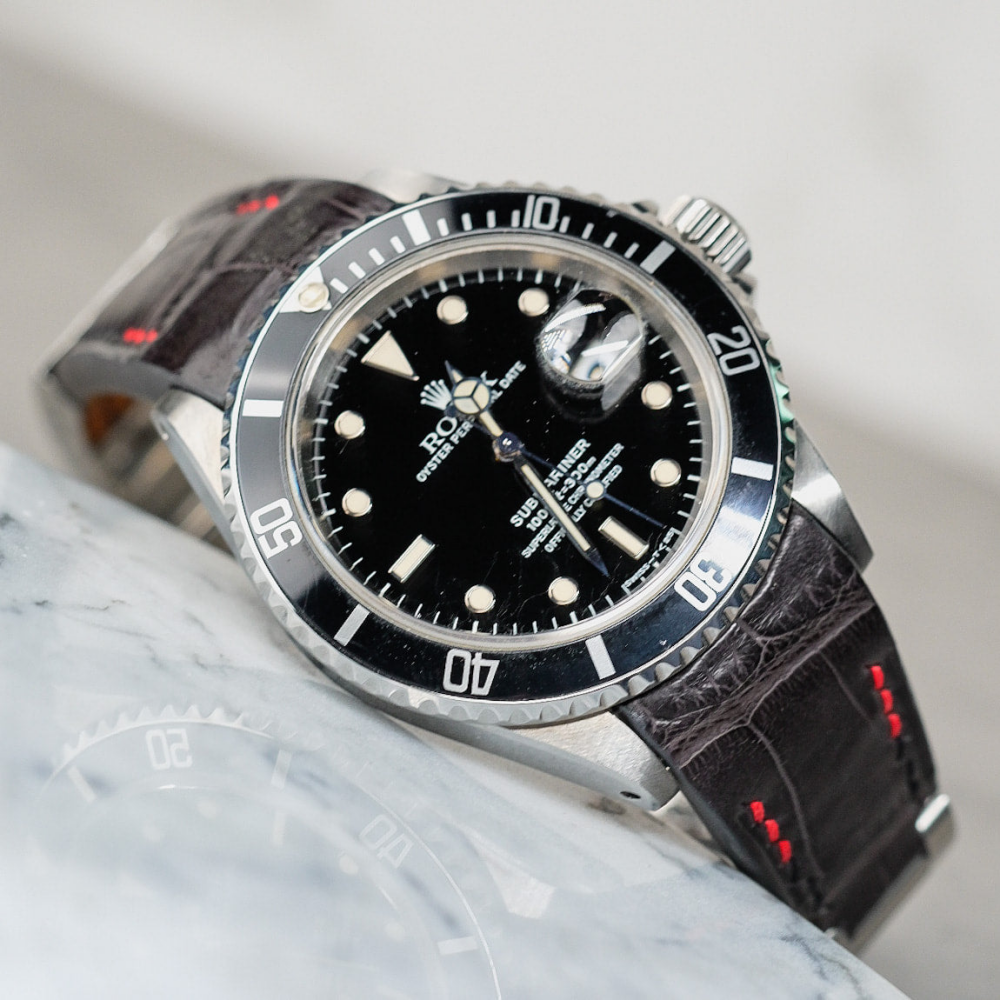 Alligator Leather Strap for Rolex Submariner Deployant Clasp