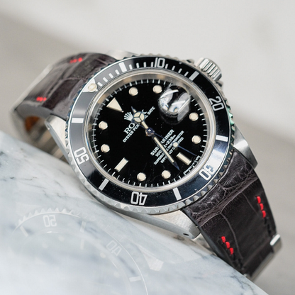 Alligator Leather Strap for Rolex Submariner Deployant Clasp