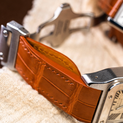 Alligator Leather Strap for Cartier Santos 100 Push Button Clasp