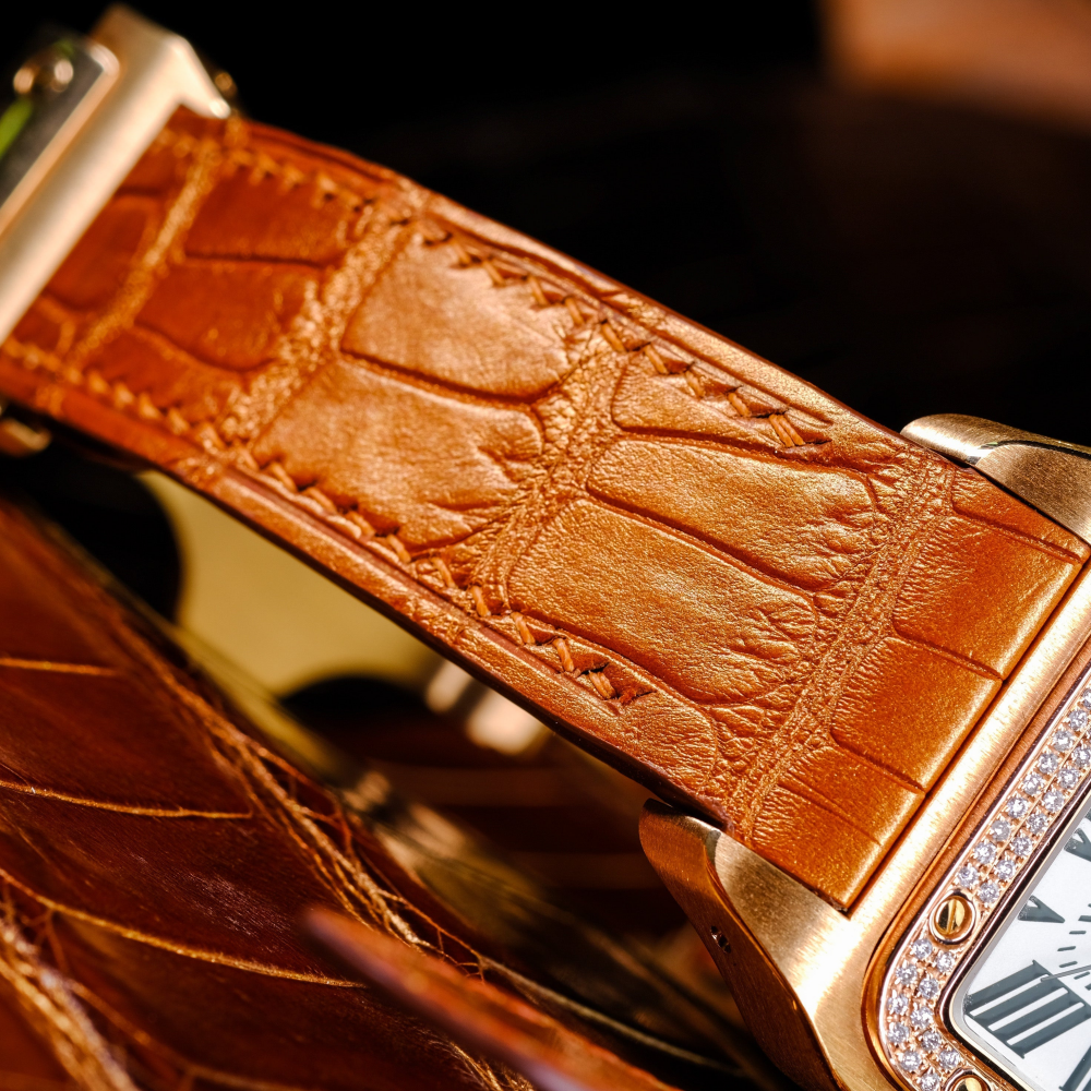 Alligator Leather Strap for Cartier Santos 100 Push Button Clasp