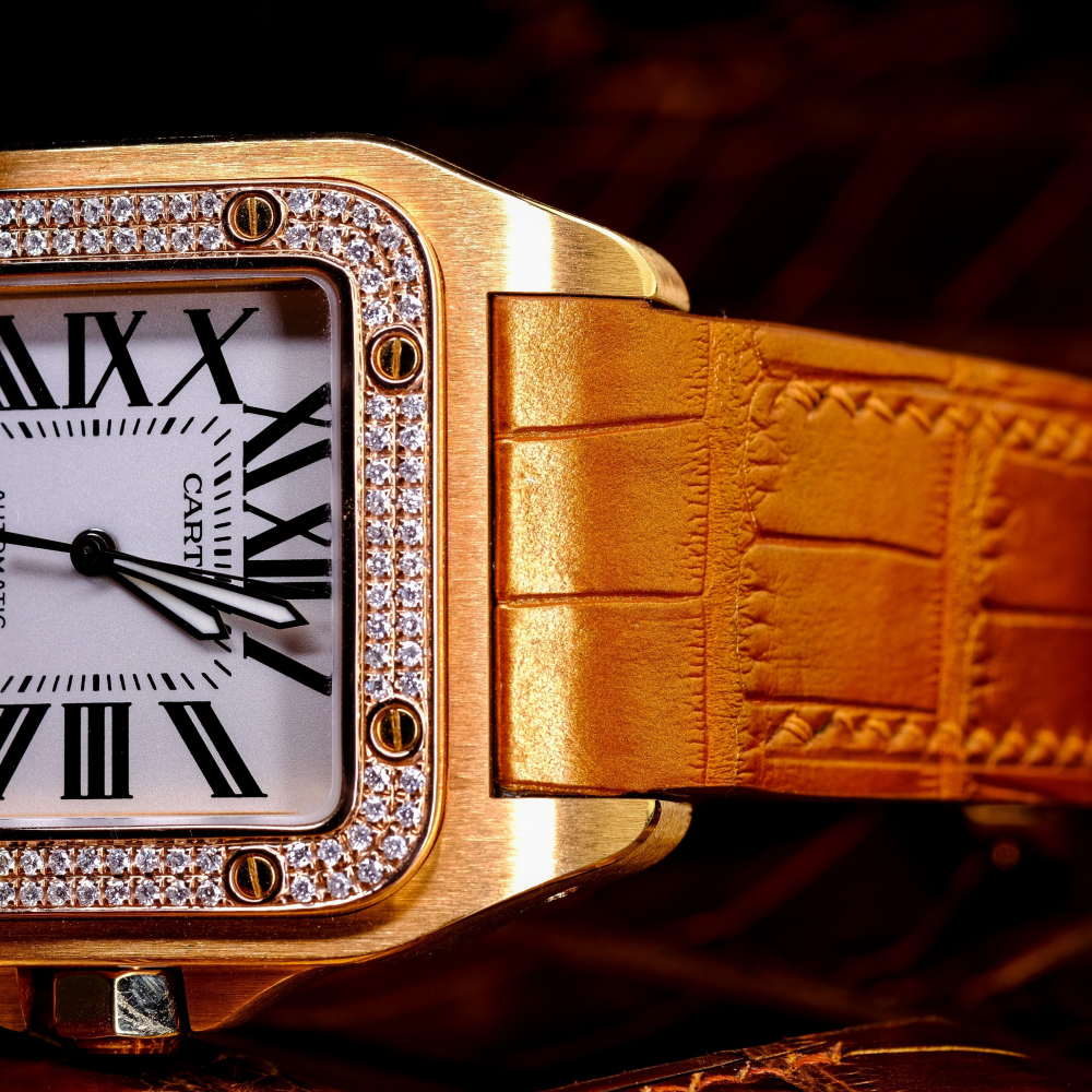 Alligator Leather Strap for Cartier Santos 100 Push Button Clasp