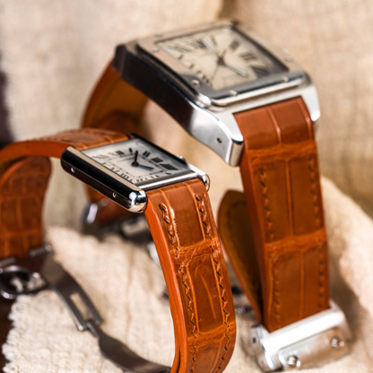 Alligator Leather Strap for Cartier Santos 100 Push Button Clasp