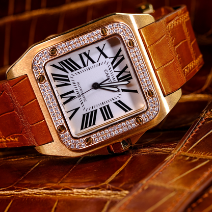Alligator Leather Strap for Cartier Santos 100 Push Button Clasp