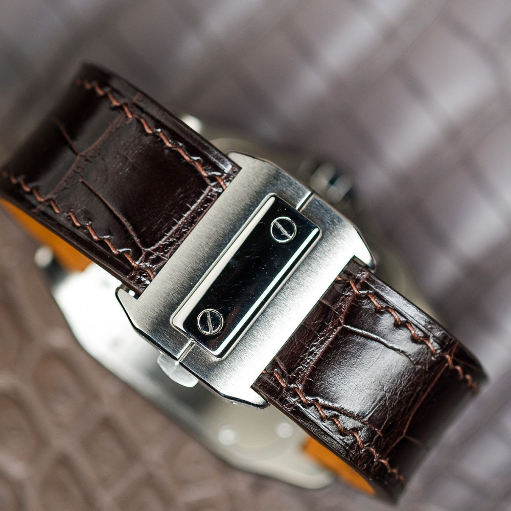 Alligator Leather Strap for Cartier Santos 100 Push Button Clasp