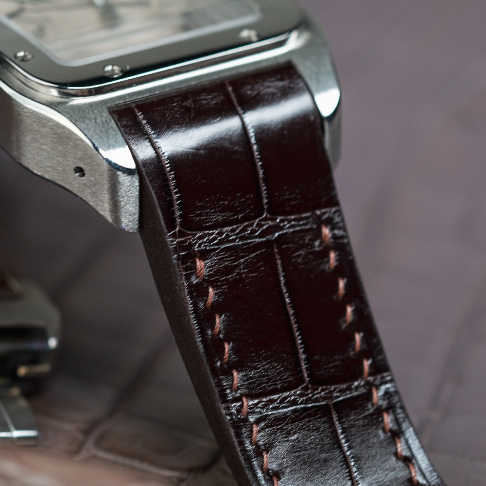 Alligator Leather Strap for Cartier Santos 100 Push Button Clasp