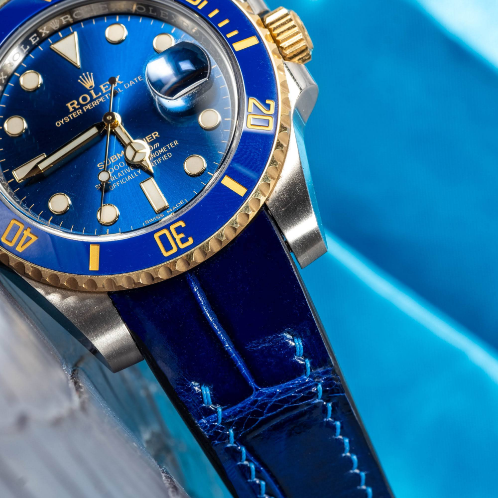 Alligator Leather Strap for Rolex Submariner Deployant Clasp