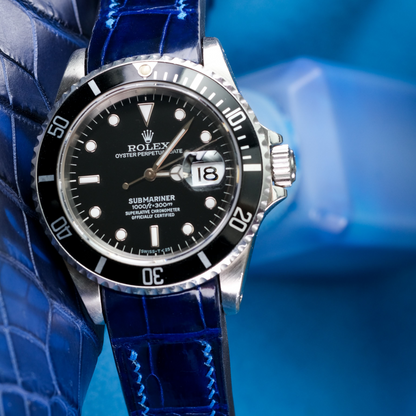 Alligator Leather Strap for Rolex Submariner Deployant Clasp