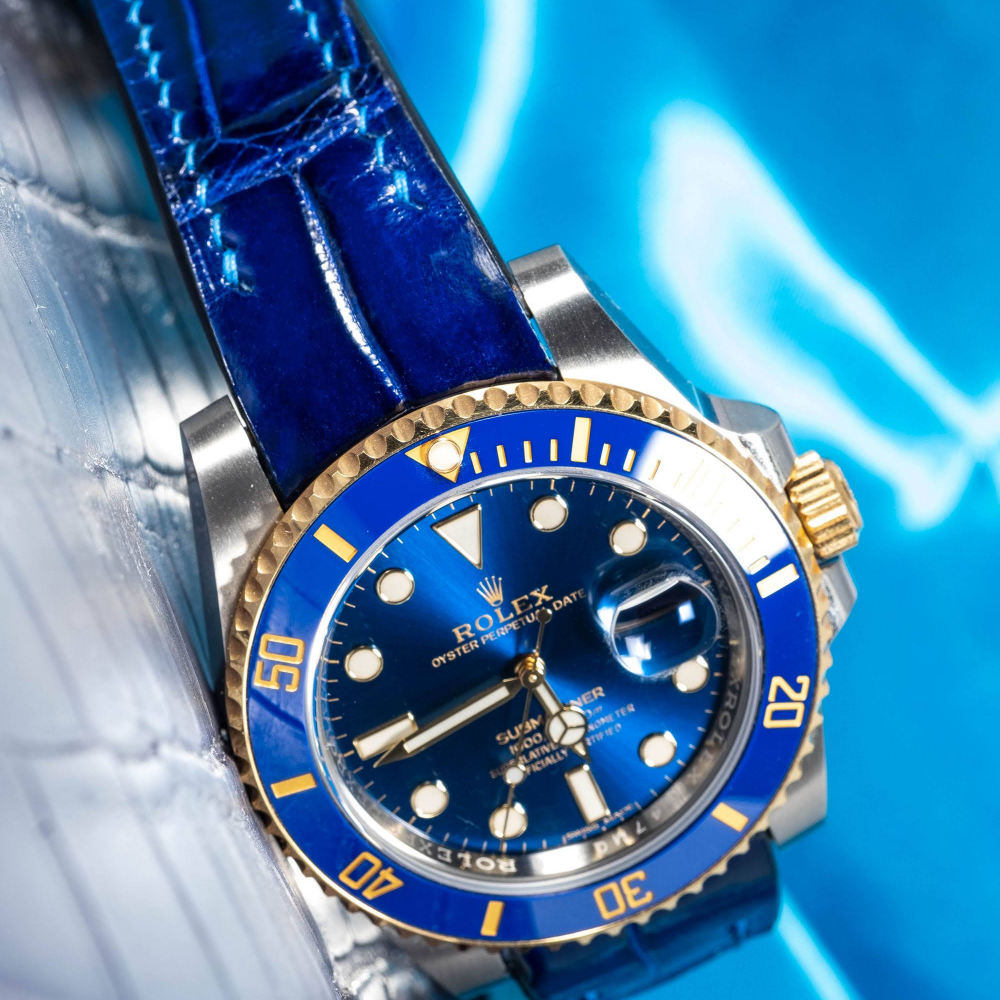 Alligator Leather Strap for Rolex Submariner Deployant Clasp