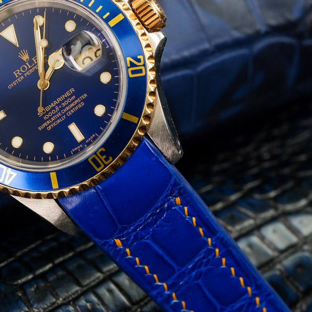 Alligator Leather Strap for Rolex Submariner Deployant Clasp