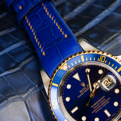 Alligator Leather Strap for Rolex Submariner Deployant Clasp