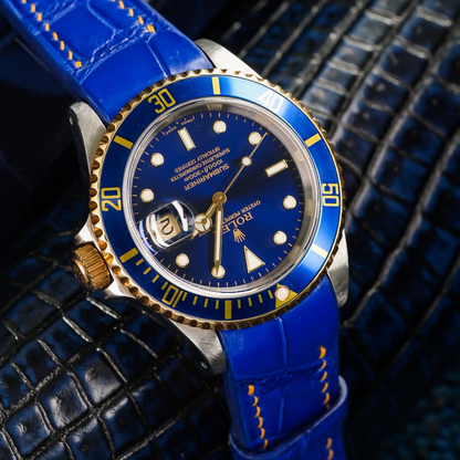 Alligator Leather Strap for Rolex Submariner Deployant Clasp