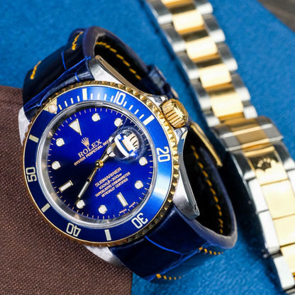 Alligator Leather Strap for Rolex Submariner Deployant Clasp