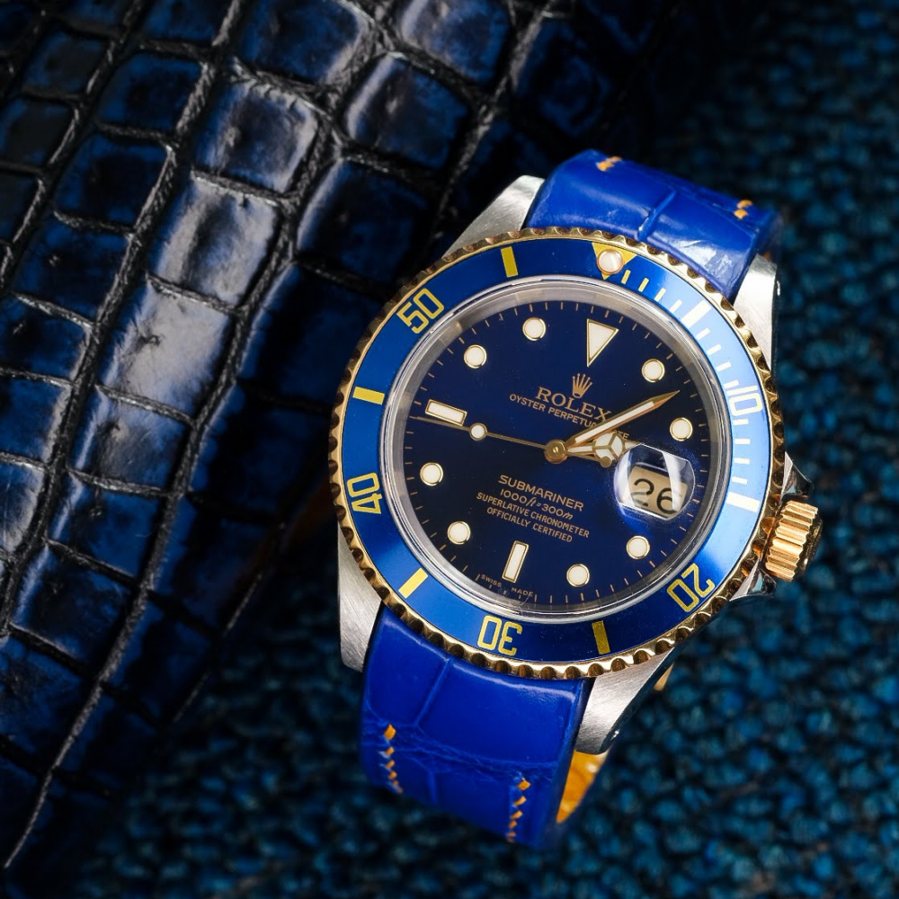 Alligator Leather Strap for Rolex Submariner Deployant Clasp