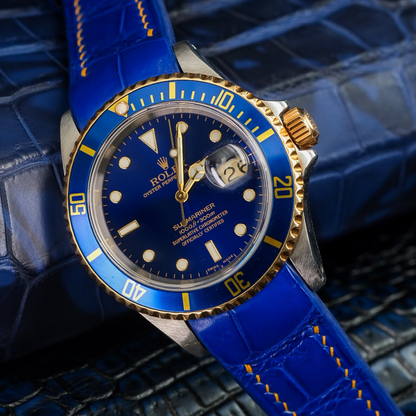 Alligator Leather Strap for Rolex Submariner Deployant Clasp