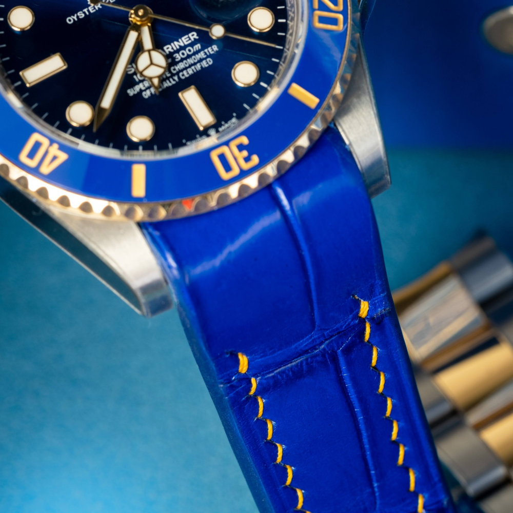 Alligator Leather Strap for Rolex Submariner Deployant Clasp