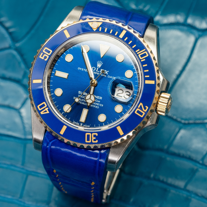 Alligator Leather Strap for Rolex Submariner Deployant Clasp