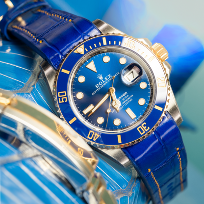 Alligator Leather Strap for Rolex Submariner Deployant Clasp