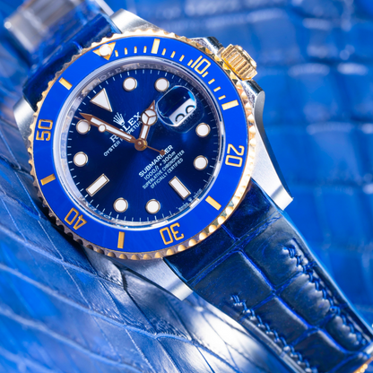 Alligator Leather Strap for Rolex Submariner Deployant Clasp
