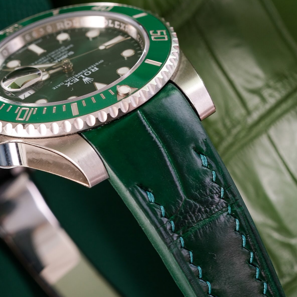 Alligator Leather Strap for Rolex Submariner Deployant Clasp