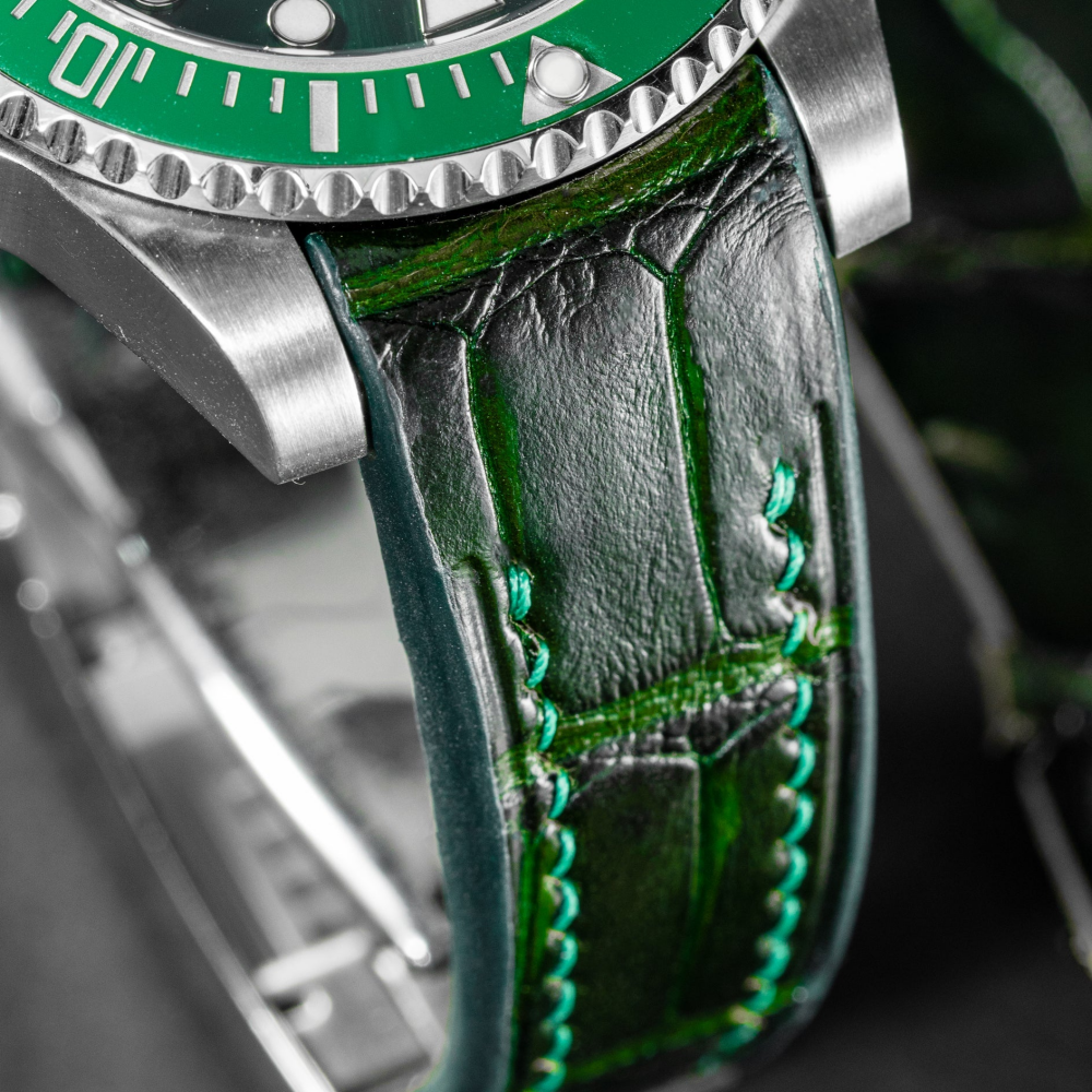 Alligator Leather Strap for Rolex Submariner Deployant Clasp