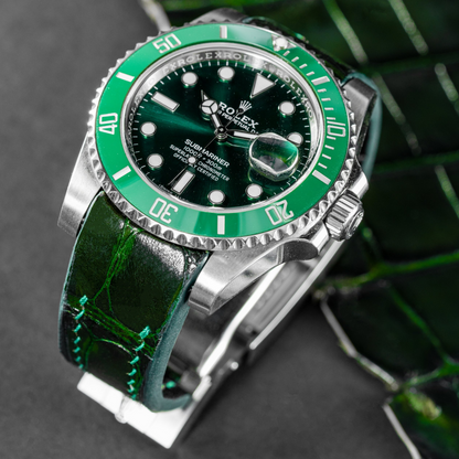 Alligator Leather Strap for Rolex Submariner Deployant Clasp