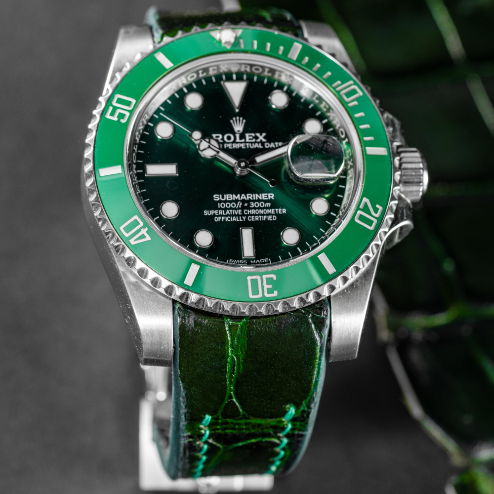 Alligator Leather Strap for Rolex Submariner Deployant Clasp