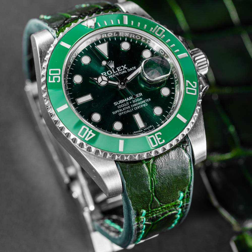 Alligator Leather Strap for Rolex Submariner Deployant Clasp