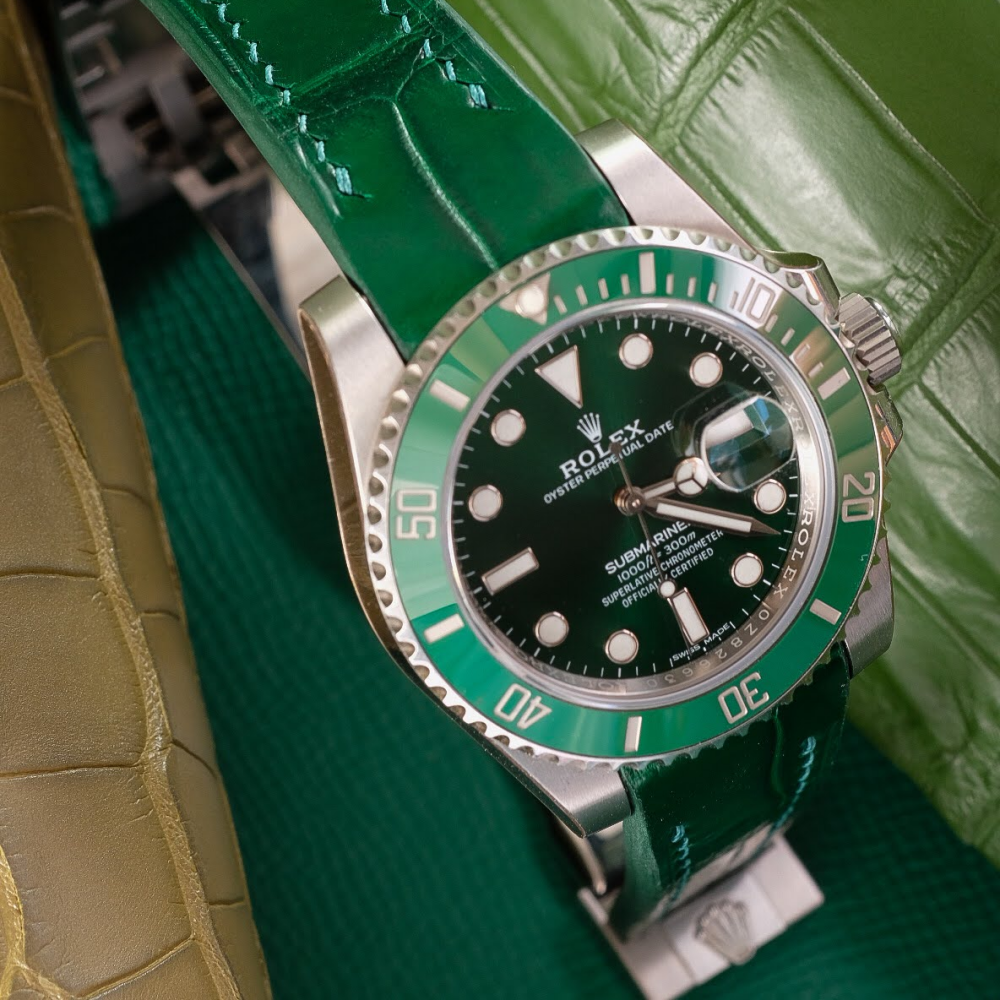Alligator Leather Strap for Rolex Submariner Deployant Clasp