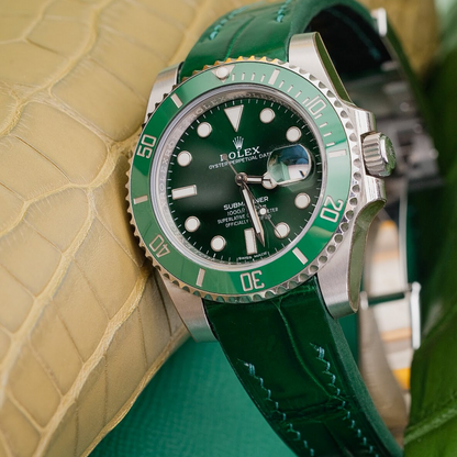 Alligator Leather Strap for Rolex Submariner Deployant Clasp