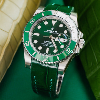 Alligator Leather Strap for Rolex Submariner Deployant Clasp