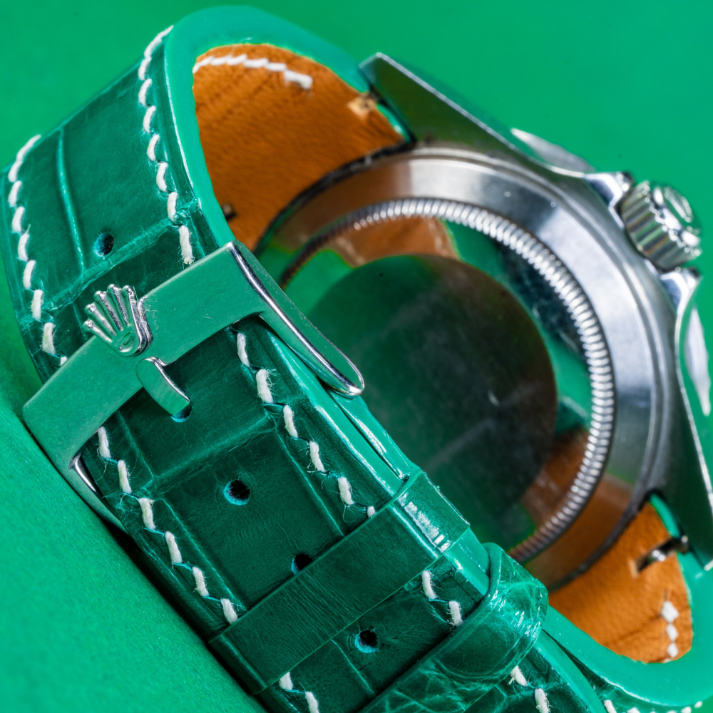 Alligator Leather Strap for Rolex Submariner Deployant Clasp