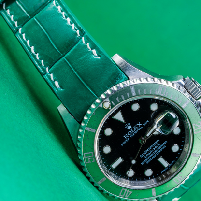Alligator Leather Strap for Rolex Submariner Deployant Clasp