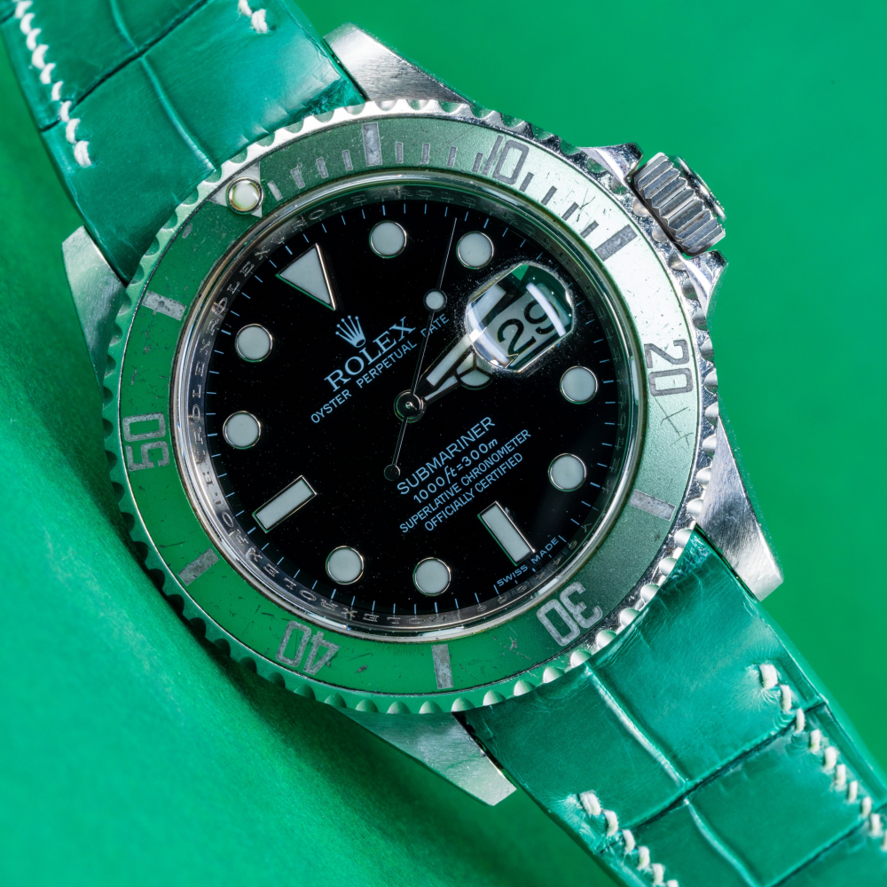 Alligator Leather Strap for Rolex Submariner Deployant Clasp