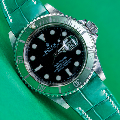 Alligator Leather Strap for Rolex Submariner Deployant Clasp